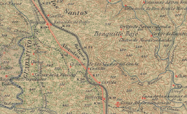Mapa Topogrfico Nacional Hoja 902. Instituto Geogrfico y Estadstico, 1897. Se aprecia la existencia de un pequeo asentamiento antes de la construccin del poblado y de la fundicin