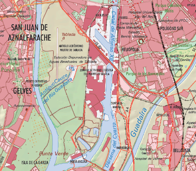 Detalle del Mapa de la Aglomeracin Urbana de Sevilla, 1:30.000. Instituto de Estadstica y Cartografa de Andaluca, 2015