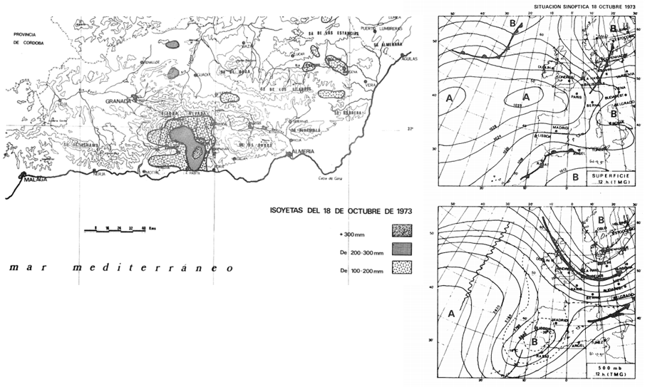 Isoyetas de precipitaciones y situacin sinptica del 18 de octubre de 1973