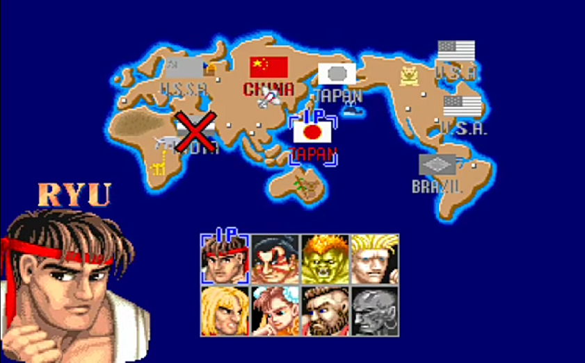 Mapa de progreso en Street Fighter 2