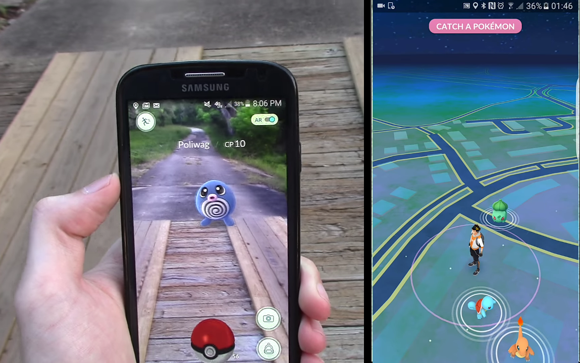 Mecánica de realidad aumentada y plano callejero en Pokémon Go