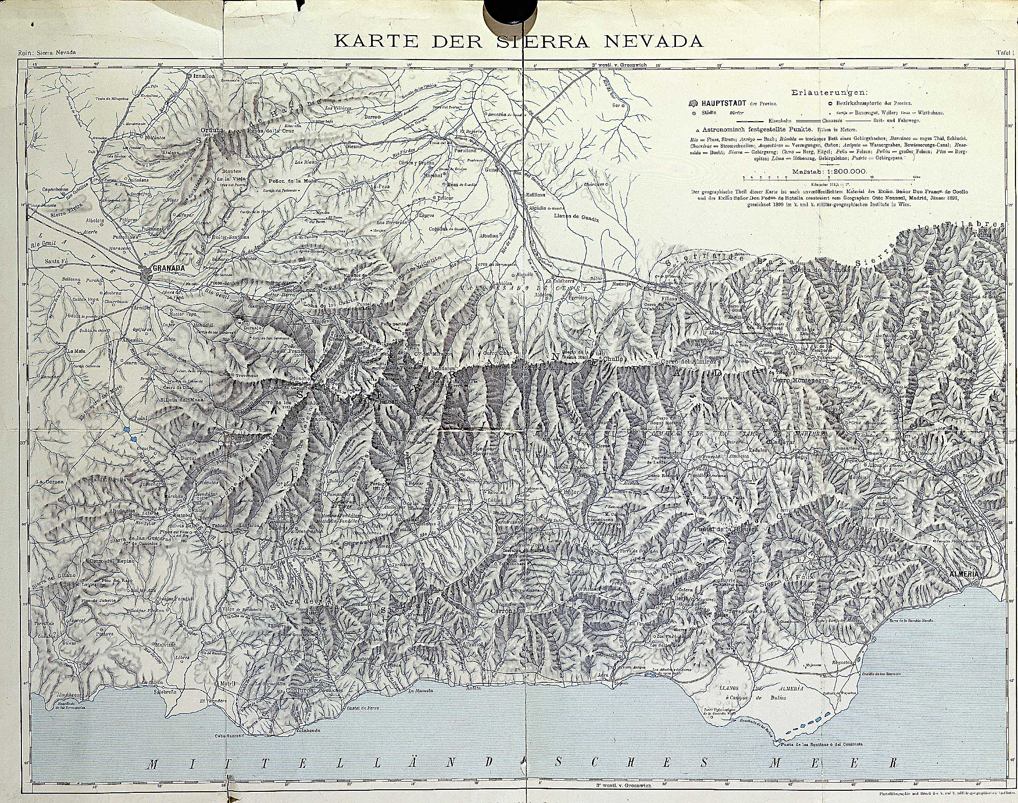 Granada (Provincia). Sierra Nevada. Mapas generales. 1899
