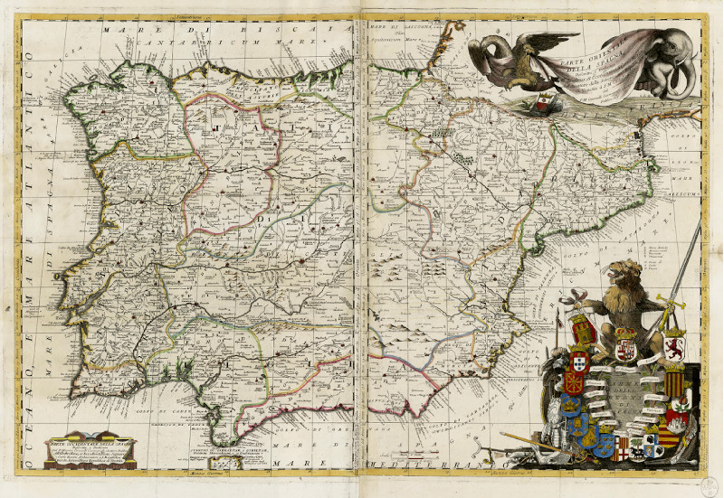 Mapa de España y Portugal de Vincenzo Maria Coronelli 1691