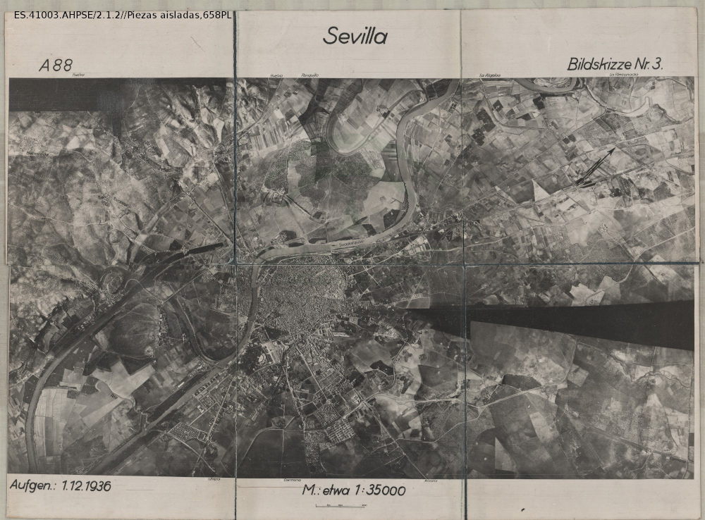Fotografía aérea de Sevilla de 1 de diciembre de 1936