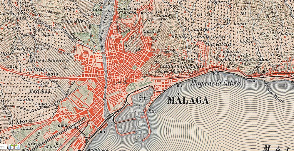 Detalle del mapa sobre la capital malagueña