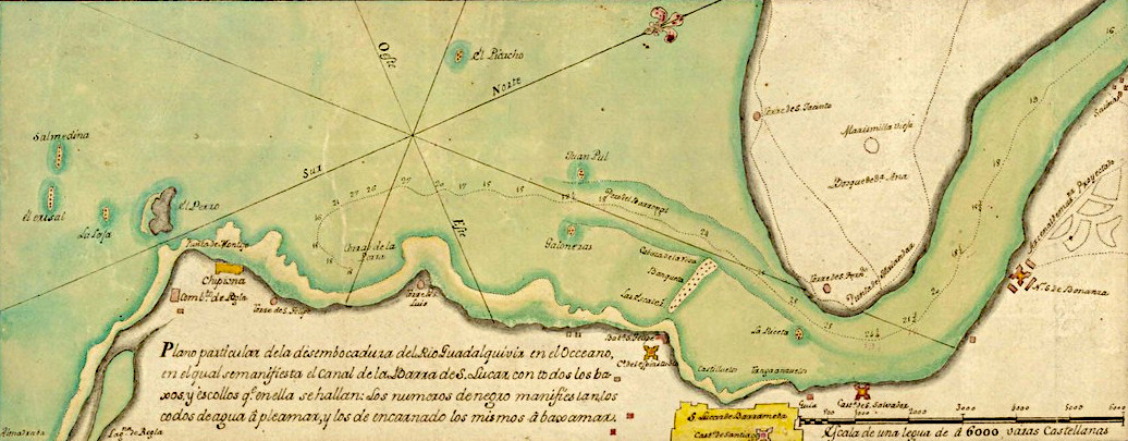Guadalquivir (Río). Parcial. Hidrografía. 1778. Detalle de la desembocadura