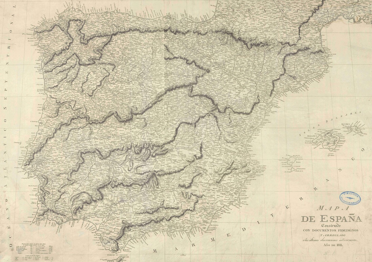 Mapa de España construido con documentos fidedignos y arreglado a las últimas observaciones astronómicas. Año 1811