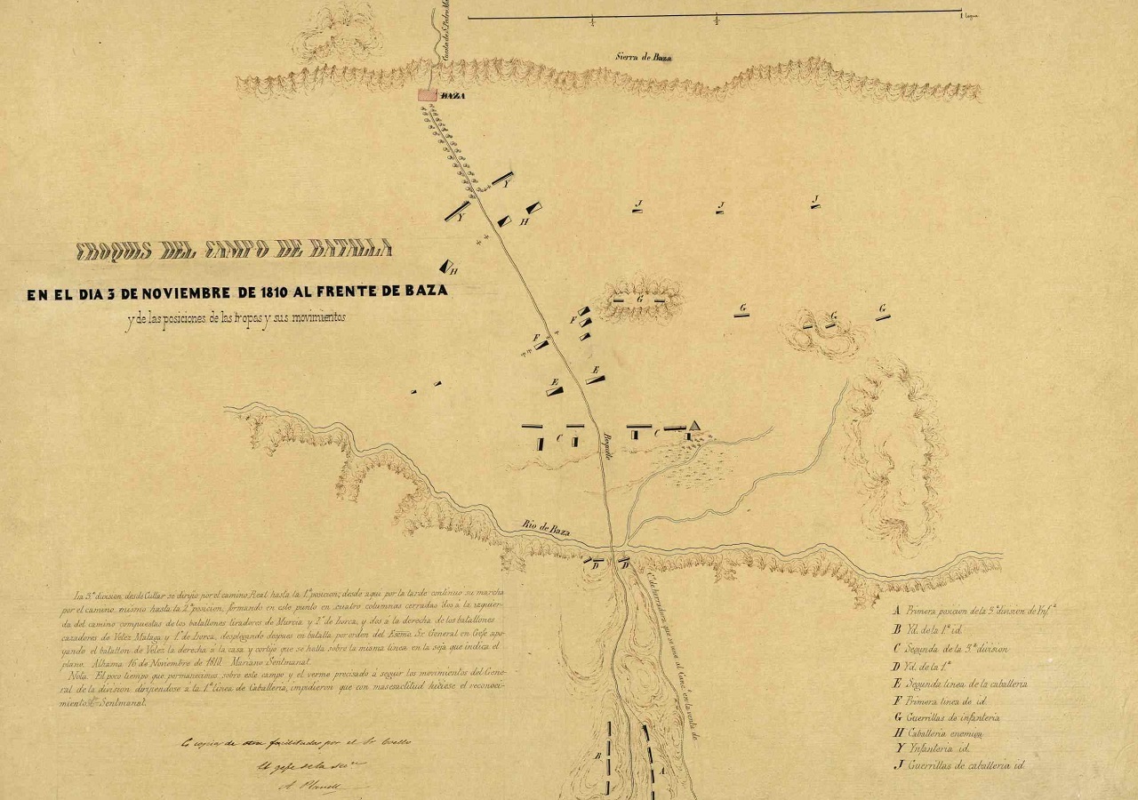 Croquis del campo de batalla en el dia 3 de noviembre de 1810 al frente de Baza y de las posiciones de las tropas y sus movimientos. Año 1858