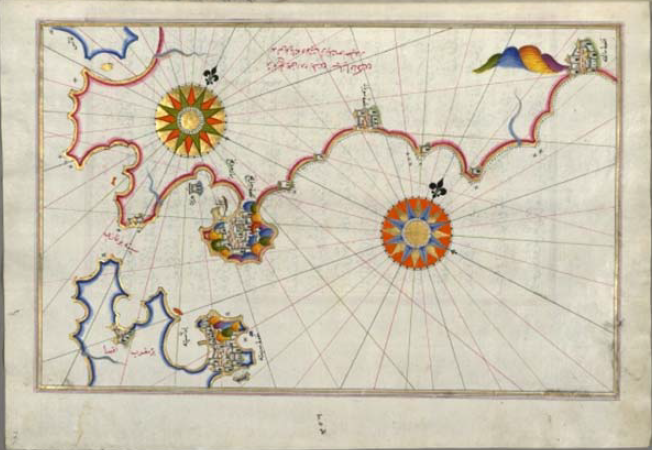 Muhyiddin Piri Reis, en Kitab-i Bahriye, Libro del Mar o de la Navegación , 1526, copia de 1690-1700